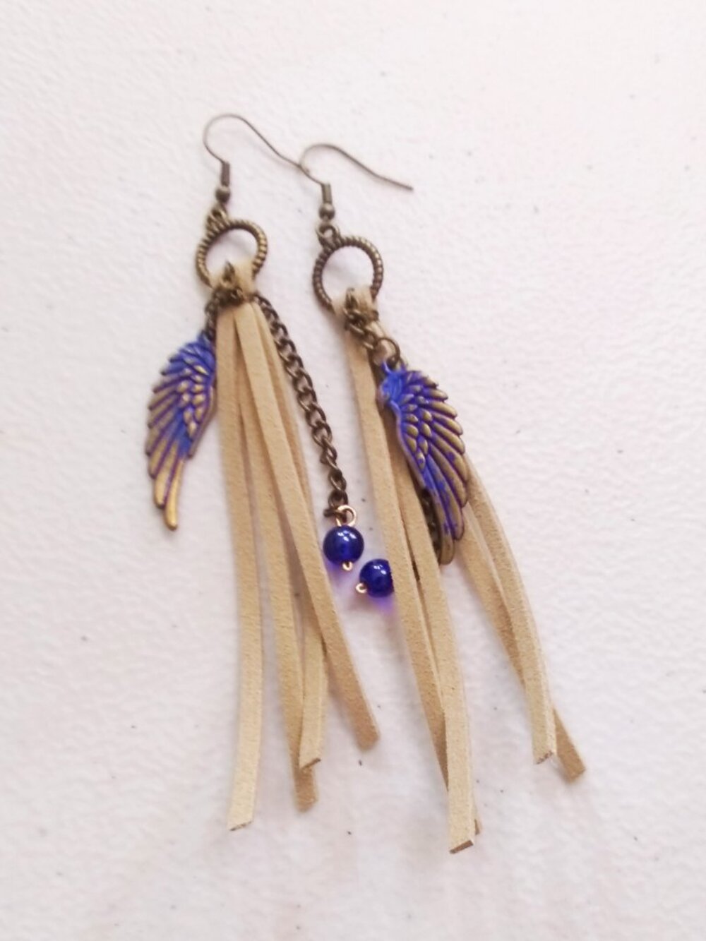 Raptor - Bird of Prey - Faux Suede - Extra Long Boho Shoulder Duster Earrings